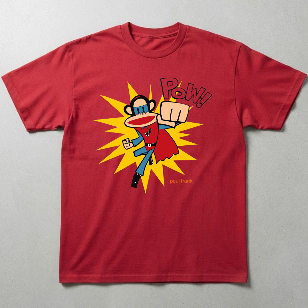 Paul Frank Julius Superhero Pow! Comic Book Graphic Red T-Shirt
